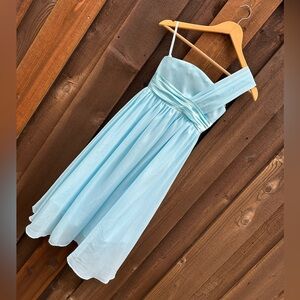 Girls light blue, one shoulder long dress, Size 6.